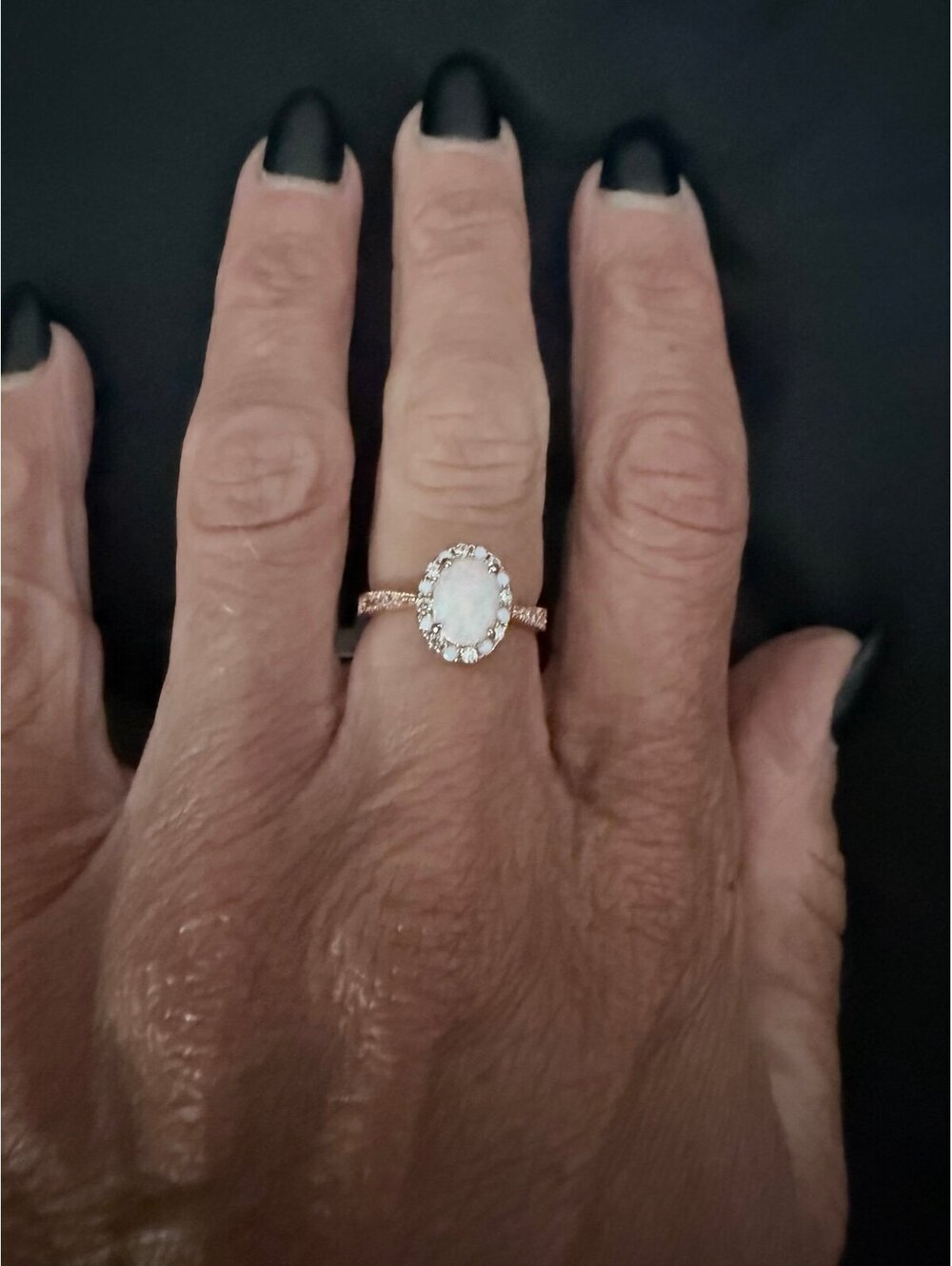 Fragrant Jewels Rose Gold-Tone Faux Opal Halo Ring – Size 6